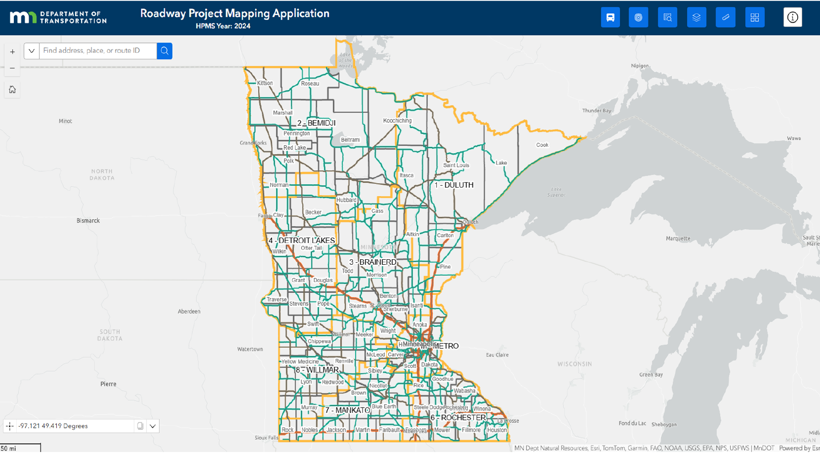 Preview of Roadway Project Mapping Application screen